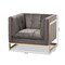 Baxton Studio Ambra Grey Velvet Upholstered and Tufted Armchair with Gold-Tone Frame 156-8867 - alternate 5